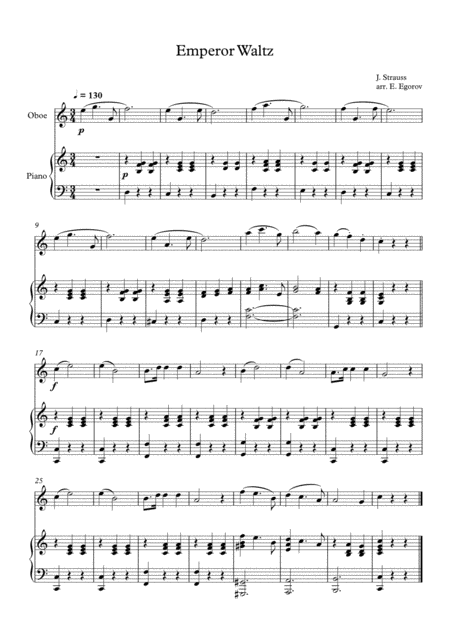Free Sheet Music Emperor Waltz Johann Strauss Jr For Oboe Piano