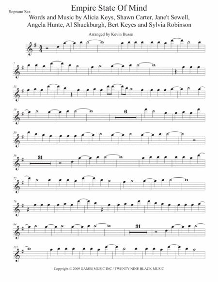 Empire State Of Mind Soprano Sax Sheet Music