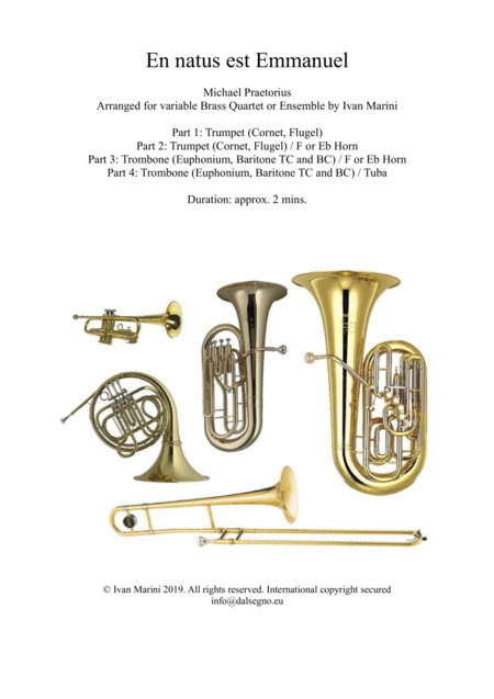 Free Sheet Music En Natus Est Emmanuel Michael Praetorius Brass Quartet Or Ensemble