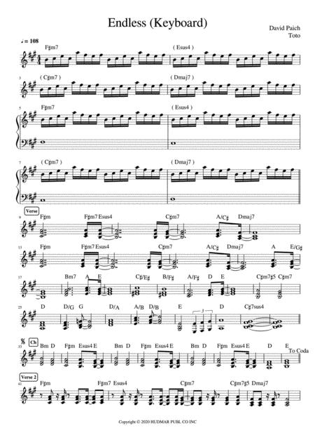 Endless By Toto Keyboard Part Sheet Music