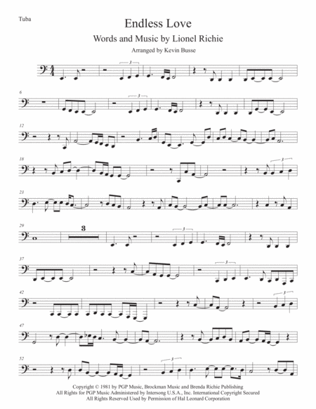 Free Sheet Music Endless Love Easy Key Of C Tuba