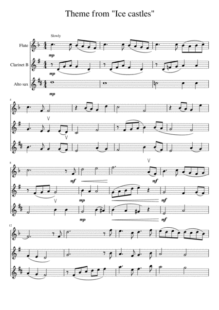 Ensemble For Flute Clarinet Alto Saxophone Ice Castles Theme From Through The Eyes Of Love Score Sheet Music