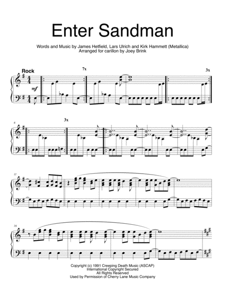 Enter Sandman For Carillon Sheet Music