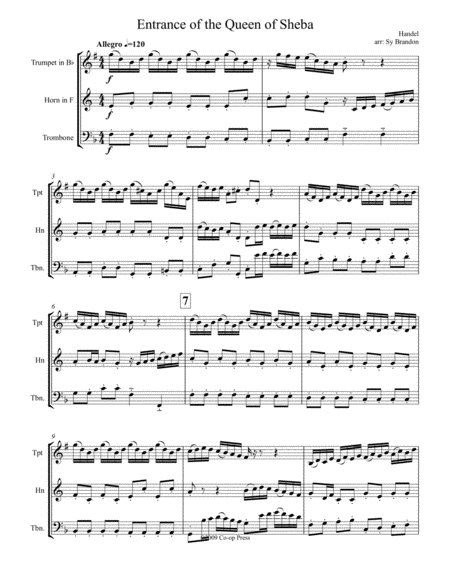 Entrance Of The Queen Of Sheba For Brass Trio Sheet Music