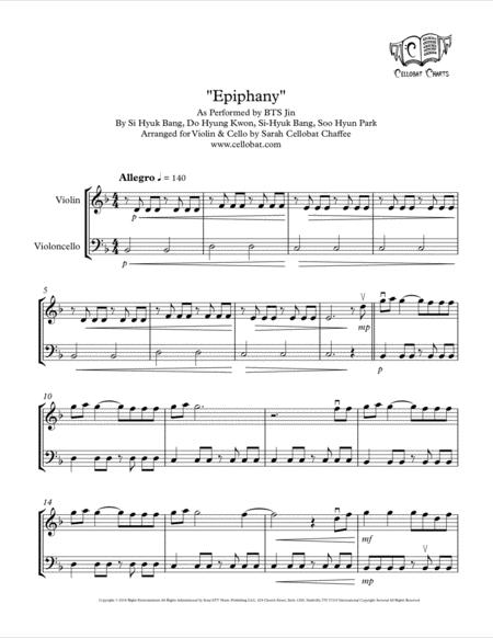 Epiphany Violin Cello Duet Bts Jin Arr Cellobat Sheet Music