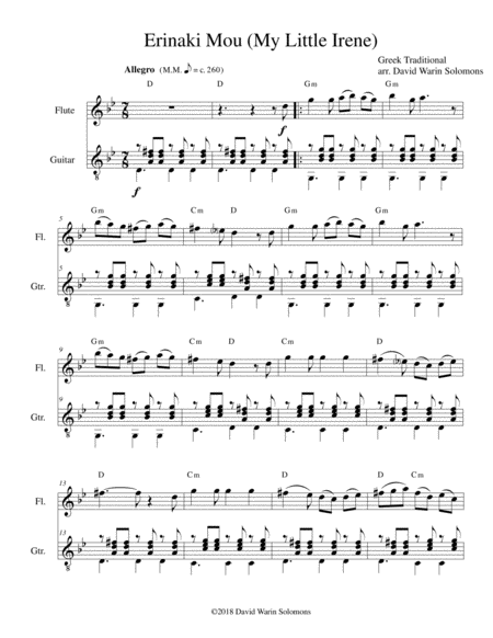 Free Sheet Music Erinaki Mou My Little Irene For Flute And Guitar