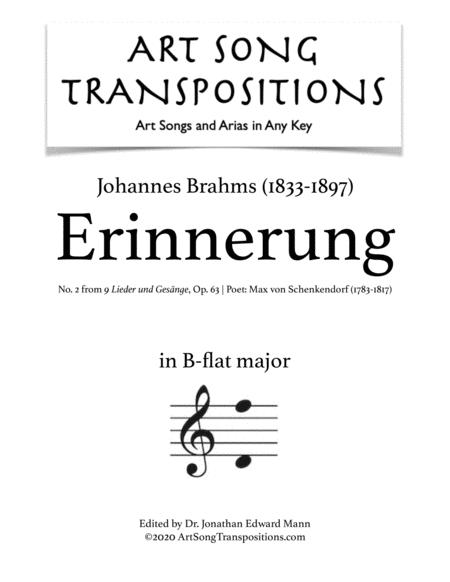 Erinnerung Op 63 No 2 Transposed To B Flat Major Sheet Music