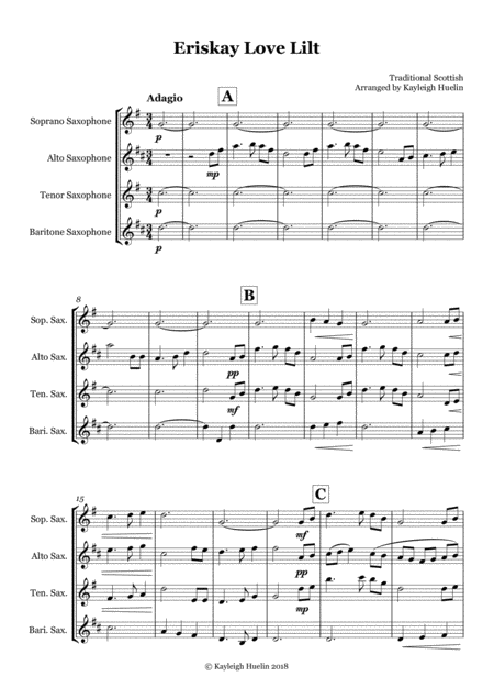 Eriskay Love Lilt Saxophone Quartet Satb Sheet Music