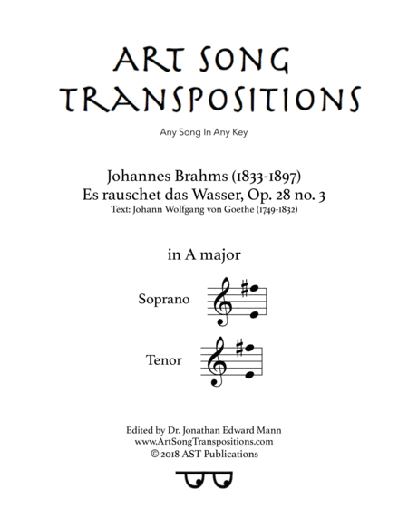 Free Sheet Music Es Rauschet Das Wasser Op 28 No 3 A Major