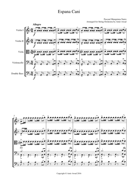 Free Sheet Music Espaa Ca Espana Cani Arranged For String Orchestra