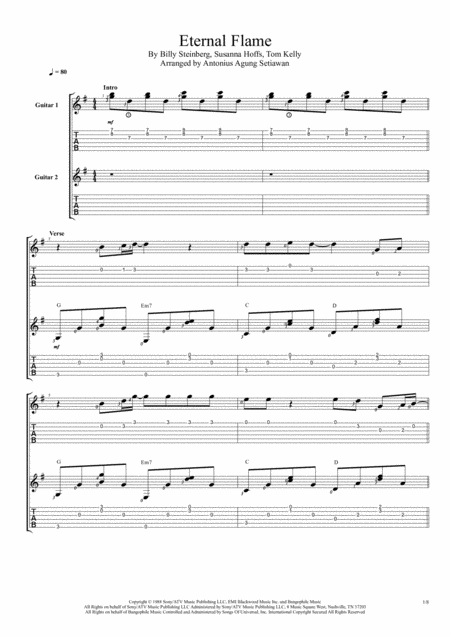 Eternal Flame Fingerstyle Guitar Duet Sheet Music