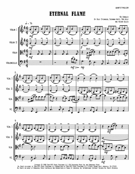 Eternal Flame String Quartet Sheet Music