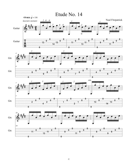 Etude No 14 For Guitar By Neal Fitzpatrick Tablature Edition Sheet Music