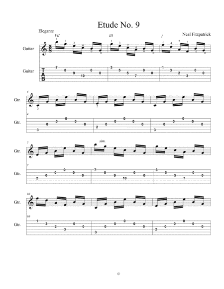 Etude No 9 For Guitar By Neal Fitzpatrick Tablature Edition Sheet Music