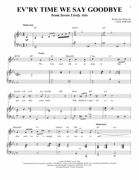 Ev Ry Time We Say Goodbye Sheet Music