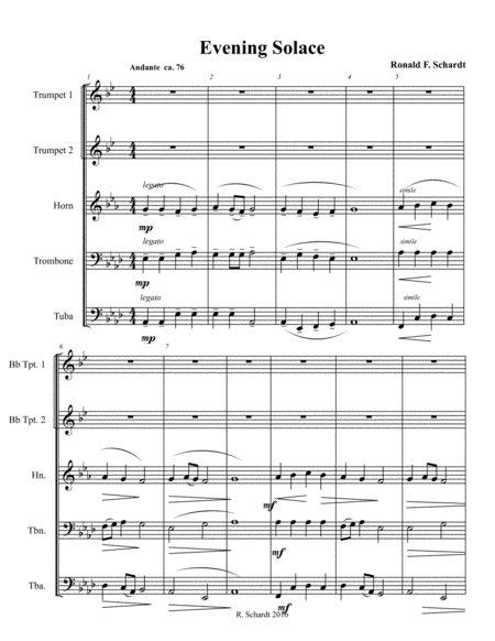 Evening Solace For Brass Quintet Sheet Music