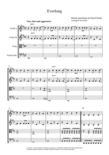 Everlong String Quartet Score And Parts Sheet Music