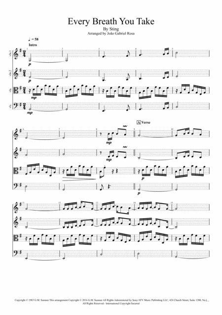 Free Sheet Music Every Breath You Take Quartet