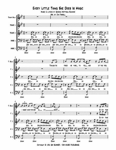 Every Little Thing She Does Is Magic Ttbb W Solo A Cappella Sheet Music