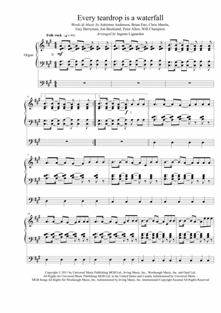 Every Teardrop Is A Waterfall Organ Solo Sheet Music