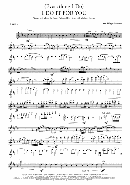 Everything I Do I Do It For You For Flute Quartet Sheet Music