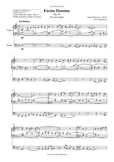 Excita Domine Op 55 2018 For Solo Organ Sheet Music