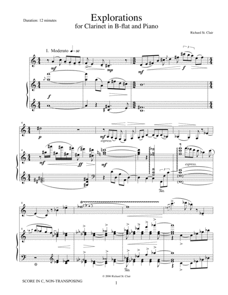 Explorations For Clarinet And Piano Score And Part Sheet Music