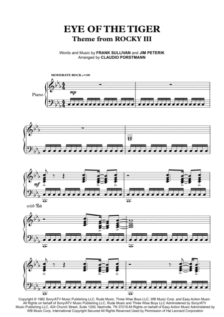 Free Sheet Music Eye Of The Tiger Rocky Iii Survivor