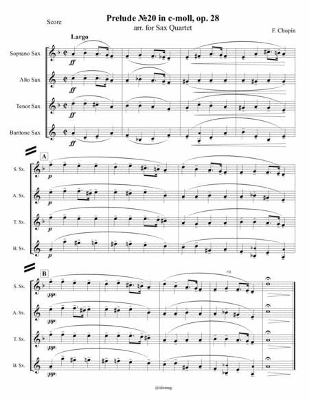 Free Sheet Music F Chopin Prelude 20 In C Moll Op 28 Arr For Sax Quartet