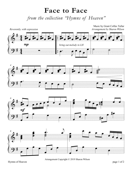 Face To Face Large Print Piano Solo Sheet Music