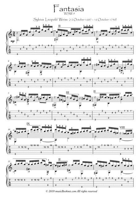 Free Sheet Music Fantasia By Weiss Guitar Solo