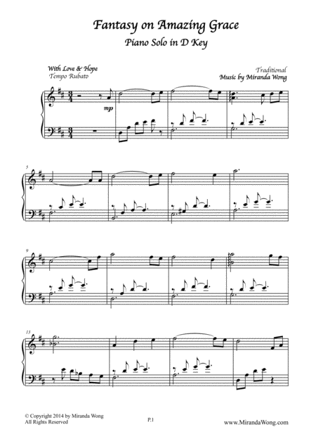 Fantasy On Amazing Grace Romantic Piano Music By Miranda Wong Sheet Music