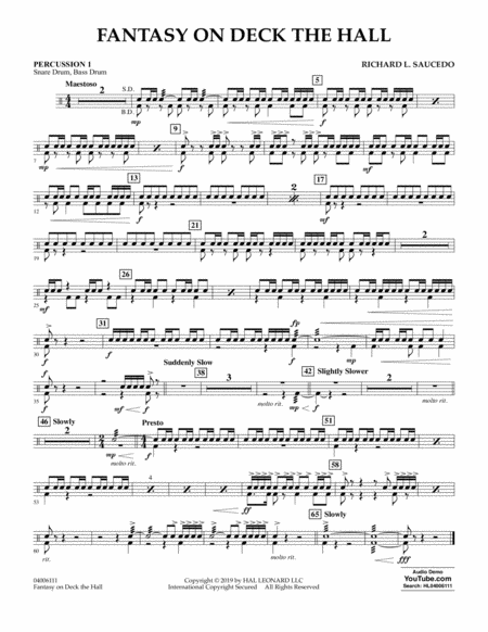 Free Sheet Music Fantasy On Deck The Hall Percussion 1