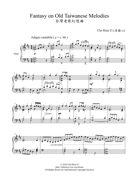 Fantasy On Old Taiwanese Melodies Sheet Music