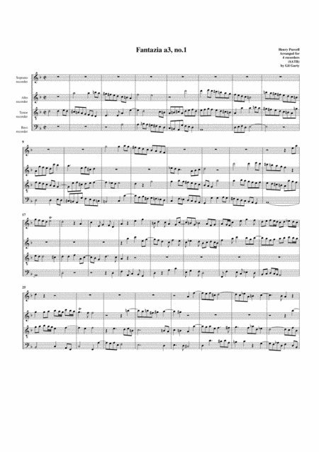 Free Sheet Music Fantazia No 1 Arrangement For 4 Recorders