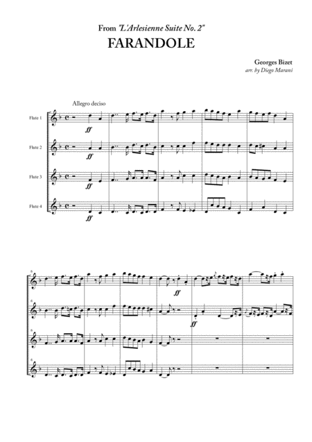 Farandole From L Arlesienne Suite No 2 For Flute Quartet Sheet Music