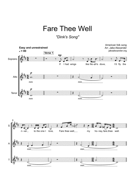 Fare Thee Well Sat Sheet Music