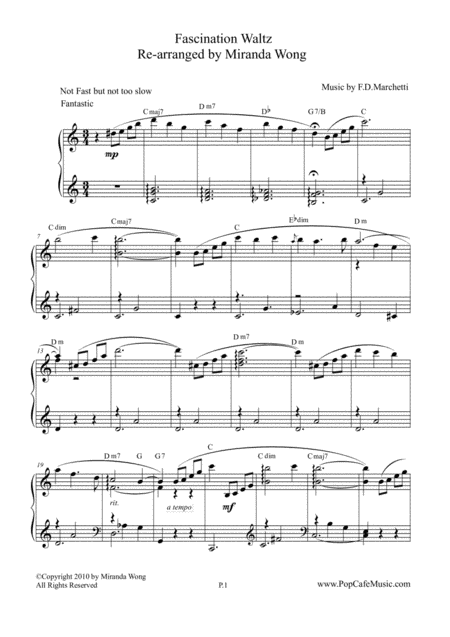 Fascination Waltz Wedding Piano Solo In C Key Sheet Music