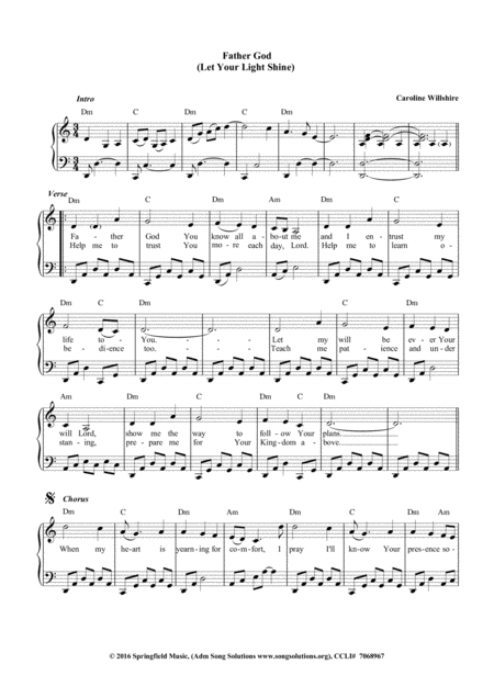 Free Sheet Music Father God Let Your Light Shine