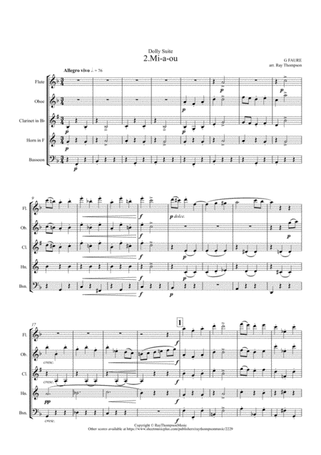 Free Sheet Music Faur Dolly Suite Op 56 Mvt 2 Mi A Ou Wind Quintet