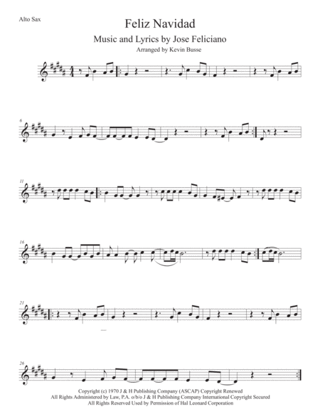 Feliz Navidad Original Key Alto Sax Sheet Music