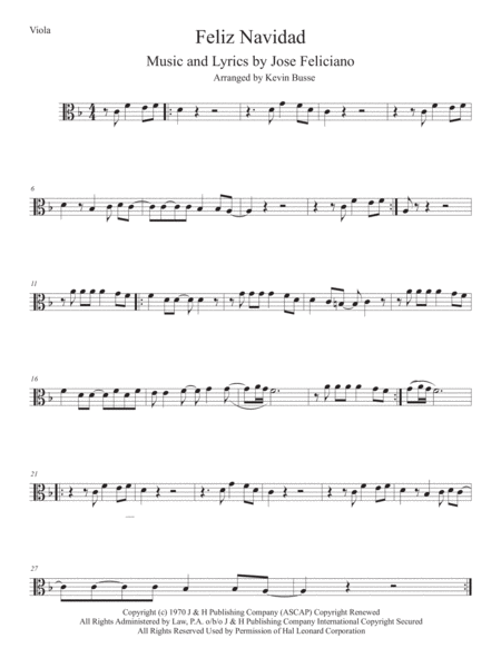 Feliz Navidad Viola Sheet Music