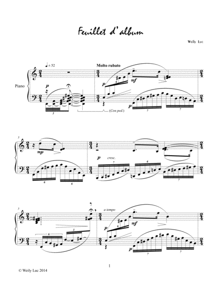 Feuillet D Album For Solo Piano Sheet Music