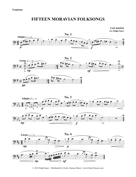 Free Sheet Music Fifteen Moravian Folk Songs For Trombone And Piano