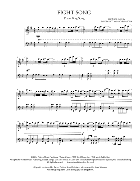 Fight Song Short Piano Solo Sheet Music