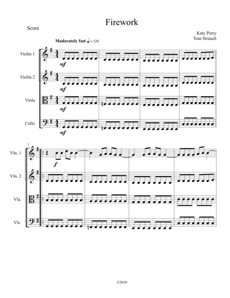 Free Sheet Music Firework For String Quartet Easy