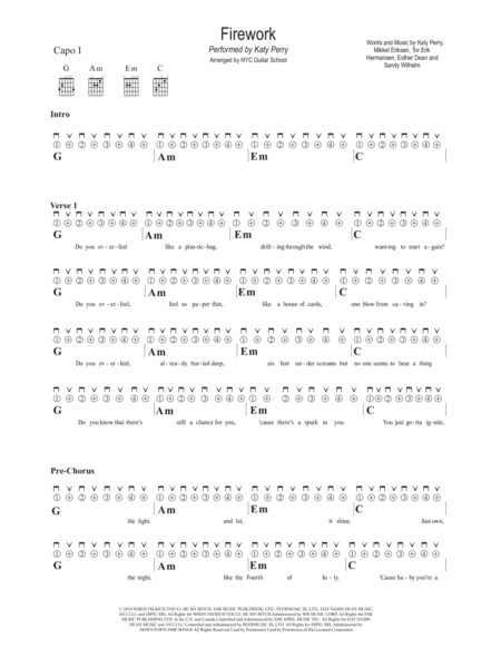 Firework Guitar For Beginners Sheet Music