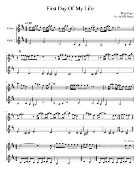 First Day Of My Life Violin Duet 2 Violins Sheet Music