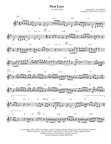 First Love Lead Sheet Utada Hikaru Sheet Music