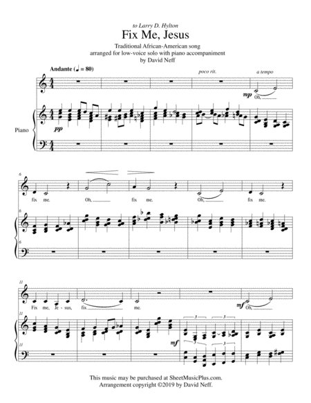 Fix Me Jesus Low Voice Solo Sheet Music